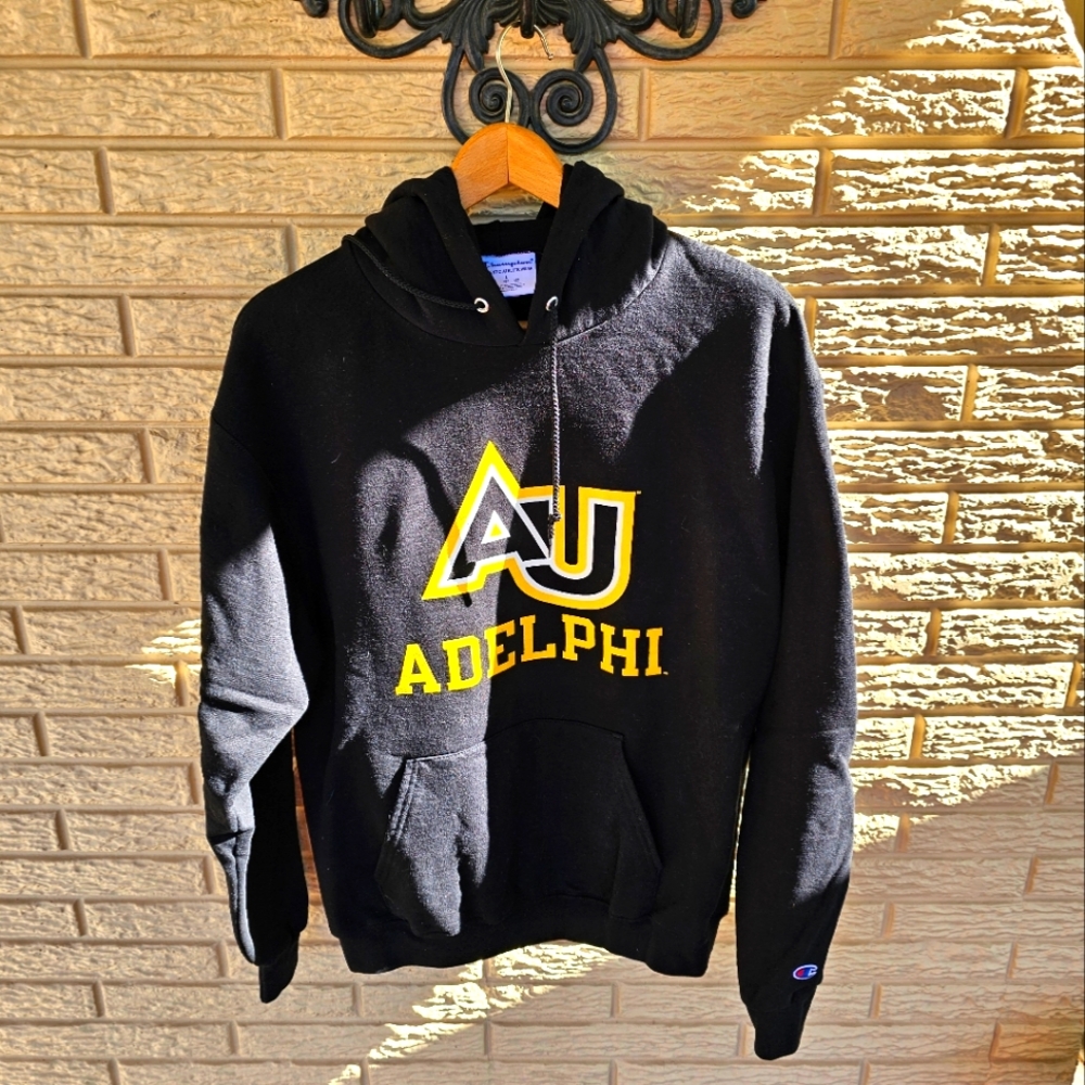 CHAMPION Adelphi University hooded Sweatshirt, size Large